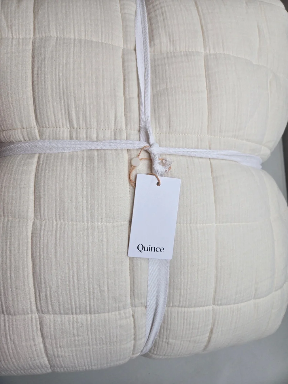 QUINCE Organic Cotton Gauze Box Quilt Set Full/Queen Ivory 9784
